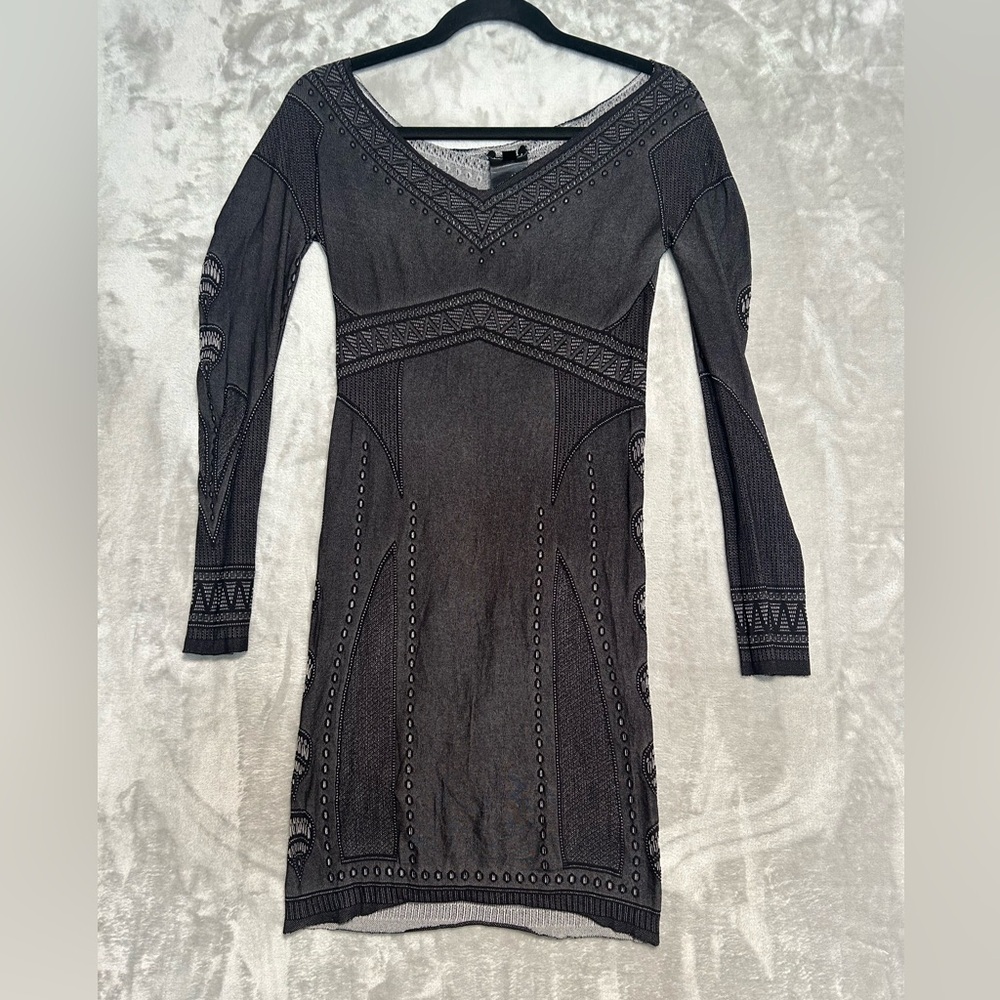 Y2K Bebe Knee Length Dress Women’s One Size Witchy Goth Long Sleeve Bodycon